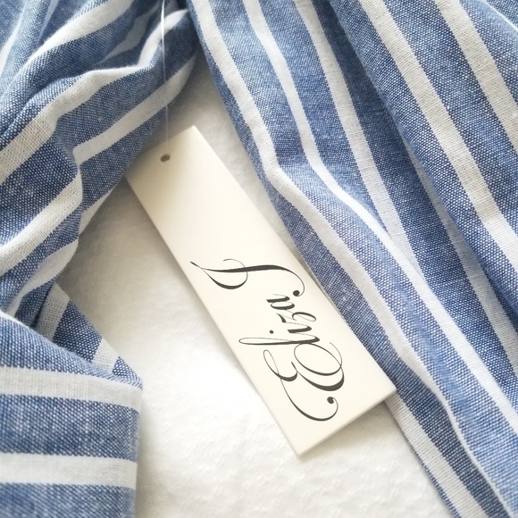 NWT Eliza J Blue Striped Off Shoulder Dress Sz. 10 - Picture 2 of 4